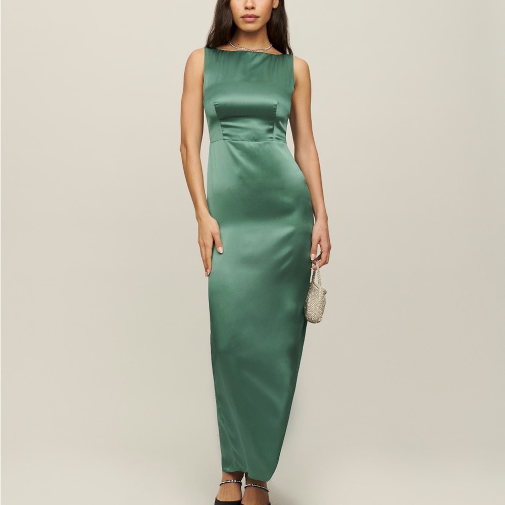 Zya Silk Dress in bottle green from the Reformation